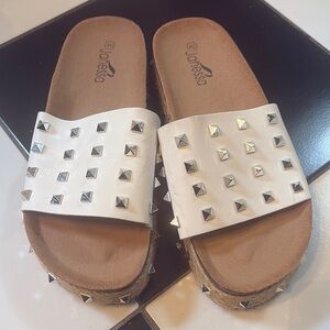 White Studded Women's Slides
